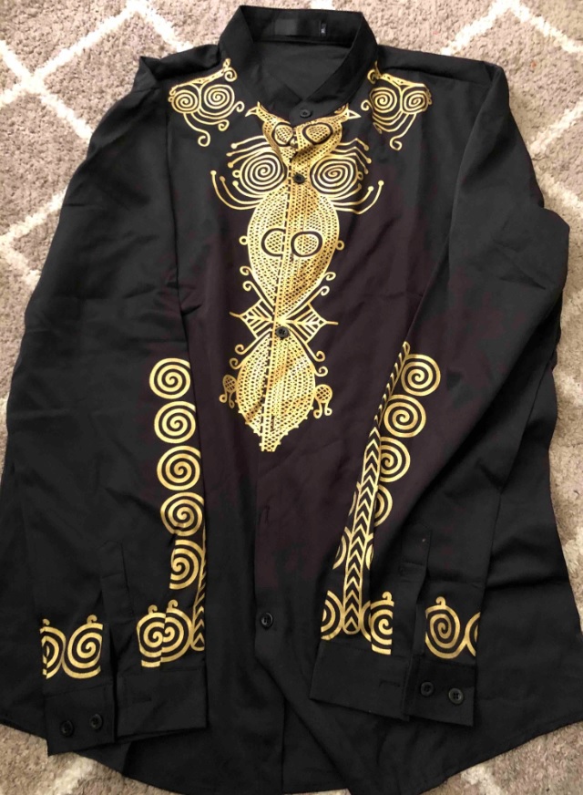 Chic Artistic Black Shirt with Gold Patterns - Ouslet